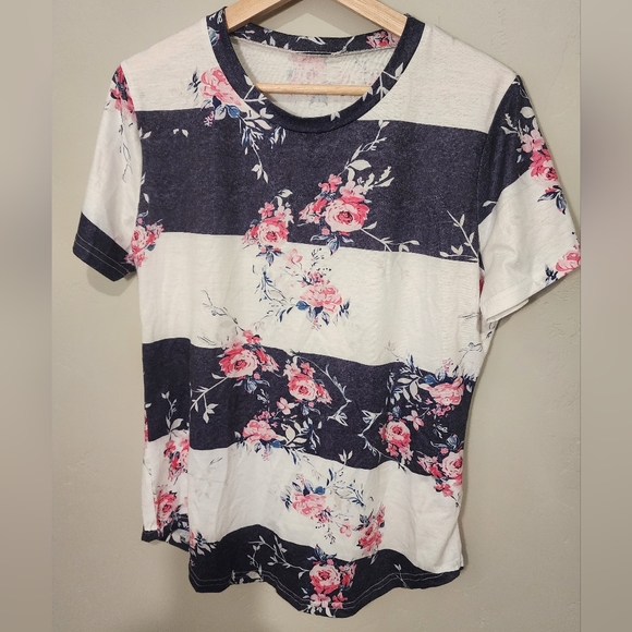 Ceasikery Floral Print Blouse Short Sleeve - Picture 1 of 3